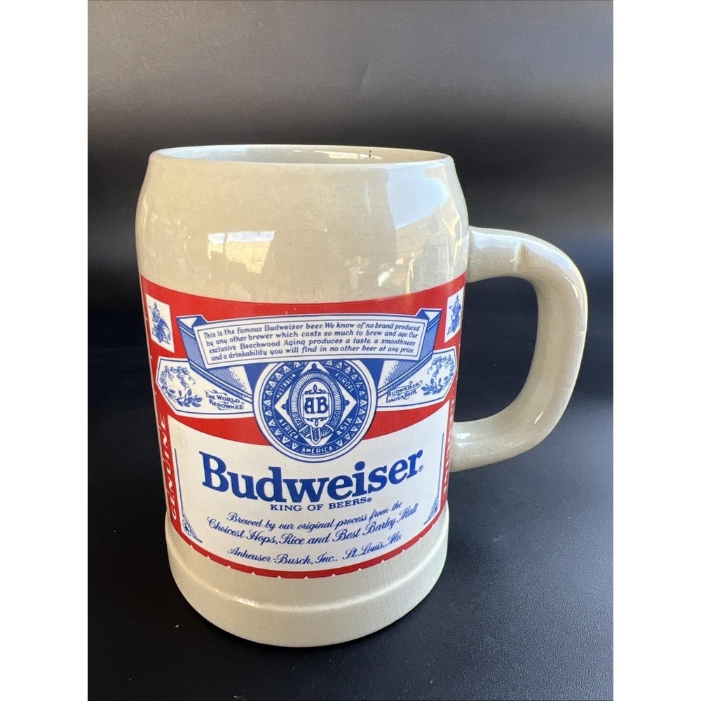 Budweiser German Beer Mug Collectible Ceramic Breweriana Germany Unique Design